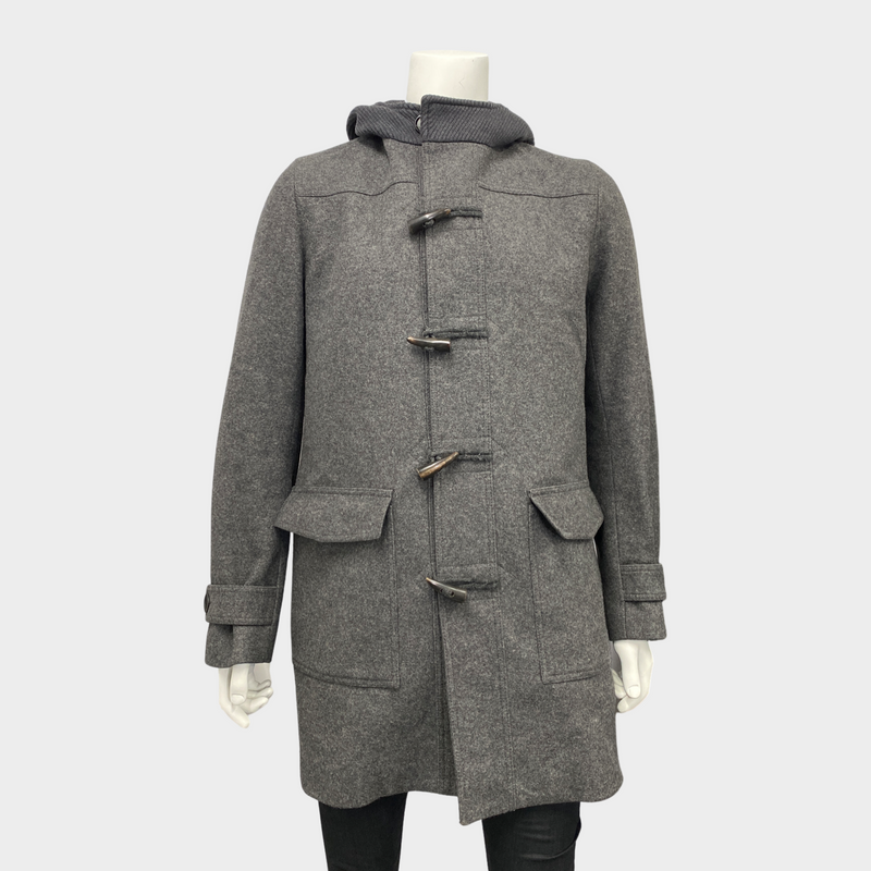 Dior Homme men’s grey wool coat with hoodie