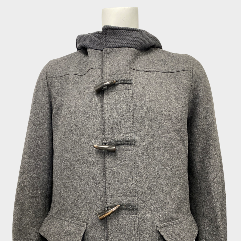 Dior Homme men’s grey wool coat with hoodie