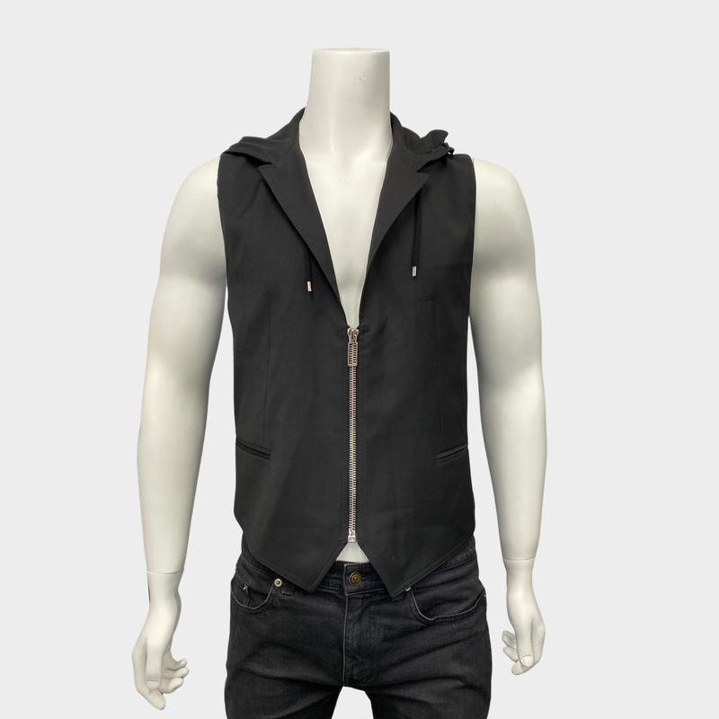 Dior Homme black wool zipped vest with hoodie