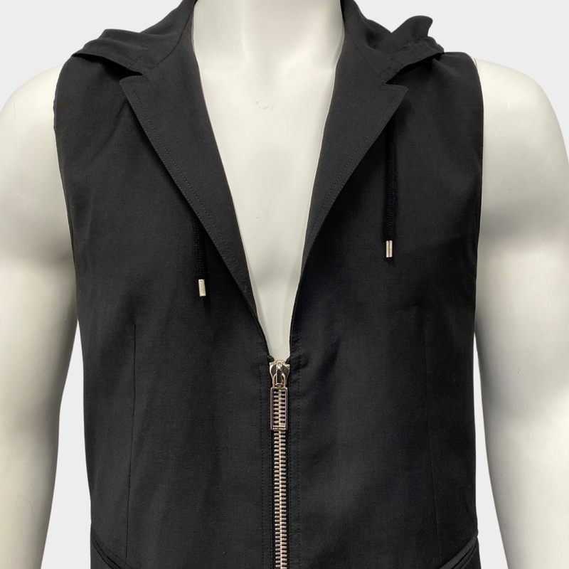 Dior Homme black wool zipped vest with hoodie