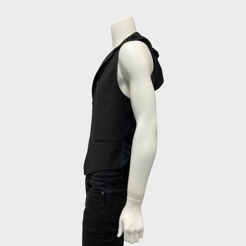 Dior Homme black wool zipped vest with hoodie