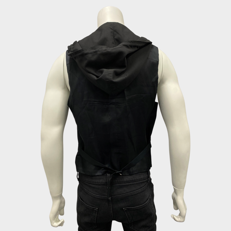 Dior Homme black wool zipped vest with hoodie