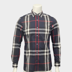Second-hand Burberry Men's Navy Nova Check Print Cotton 'Poplin' Shirt