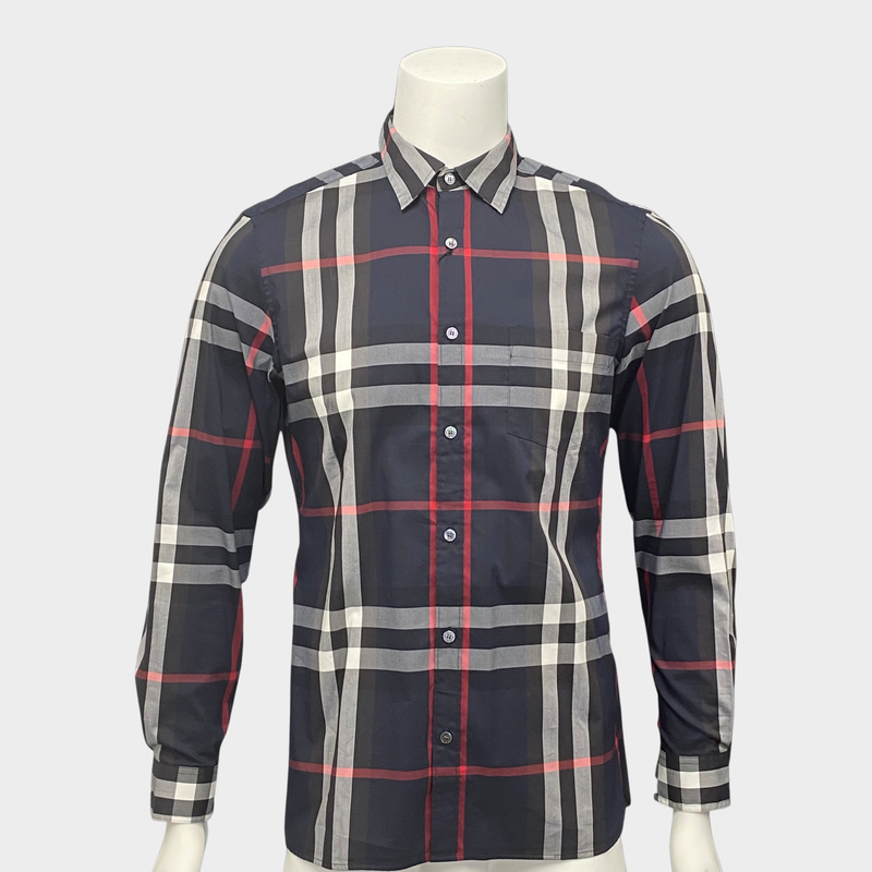 Second-hand Burberry Men's Navy Nova Check Print Cotton 'Poplin' Shirt