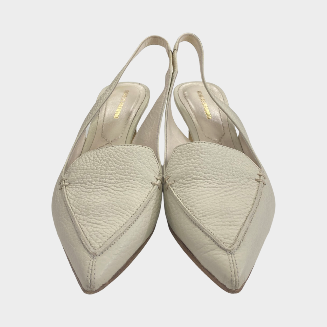 Nicholas Kirkwood Ecru Leather Sling-back Kitten Heels