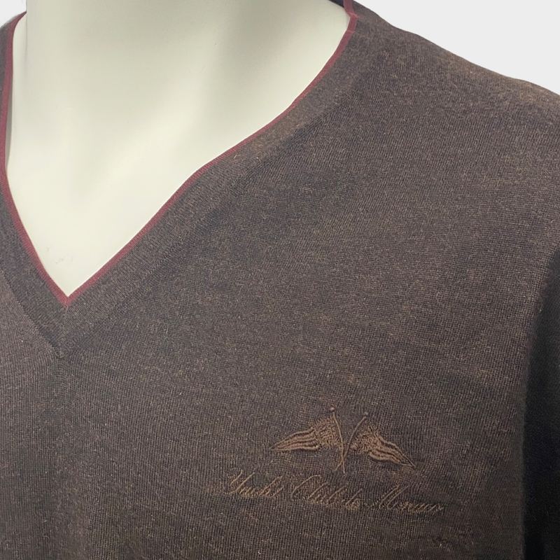 Ermenegildo Zegna Men's Brown Cashmere V-neck Jumper