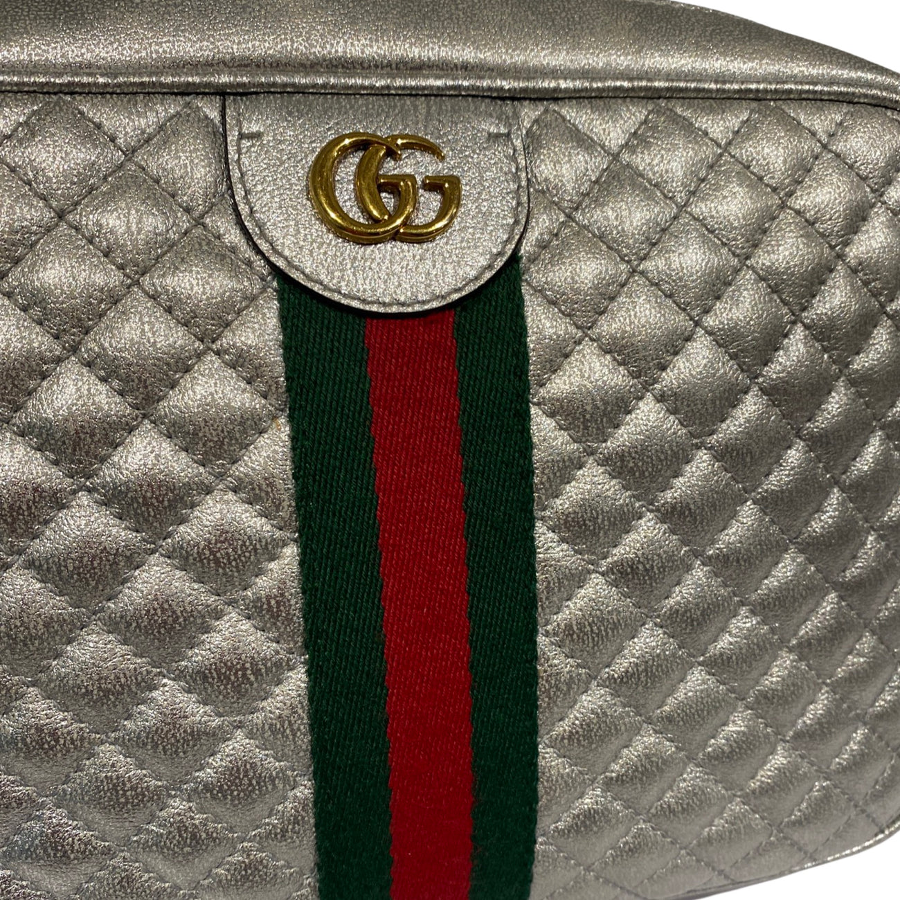Gucci GG Small Quilted Leather Shoulder Bag Metallic Silver 541051
