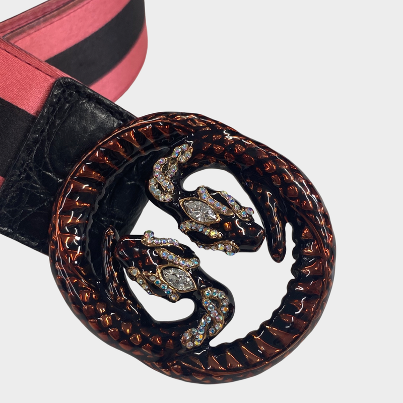 Pre-worn Gucci Women's Pink And Brown Belt With Embellished Snake Buckle