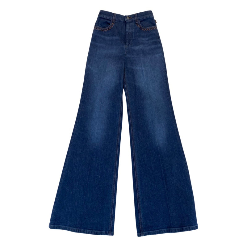 pre-owned CHLOE navy wide-leg jeans with pocket details | Size FR34