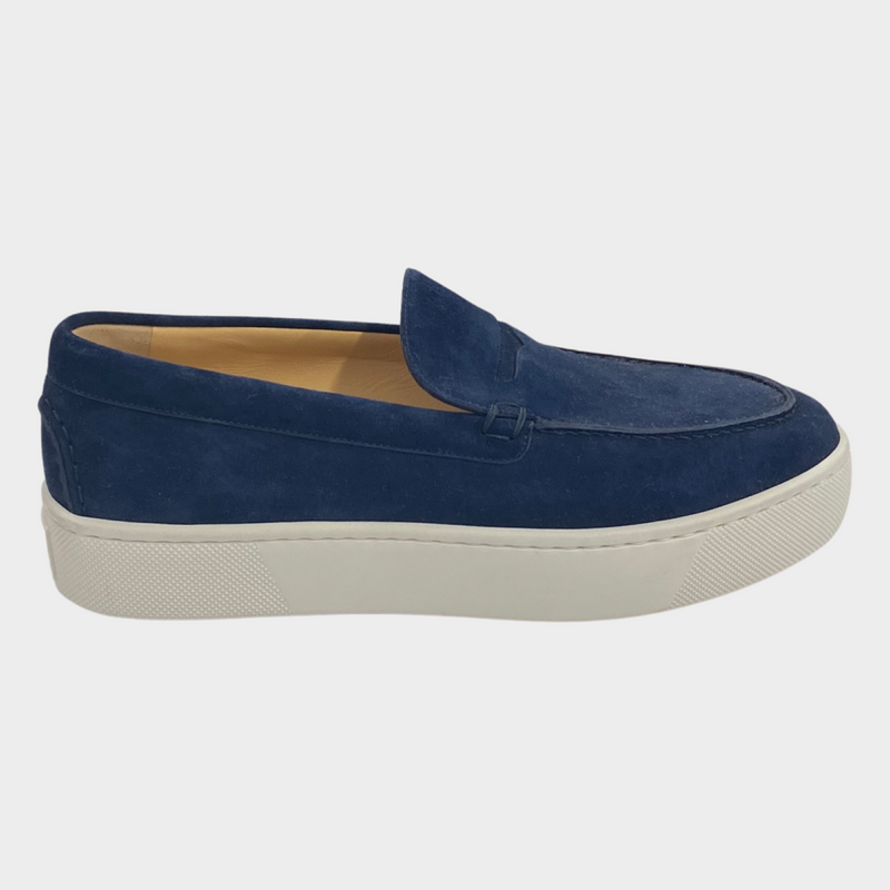 Second-hand Christian Louboutin Men's Navy Suede 'Paqueboat' Platform Loafers