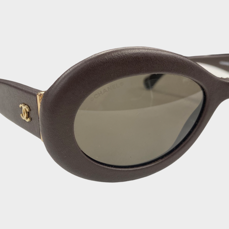 Chanel women’s brown leather sunglasses