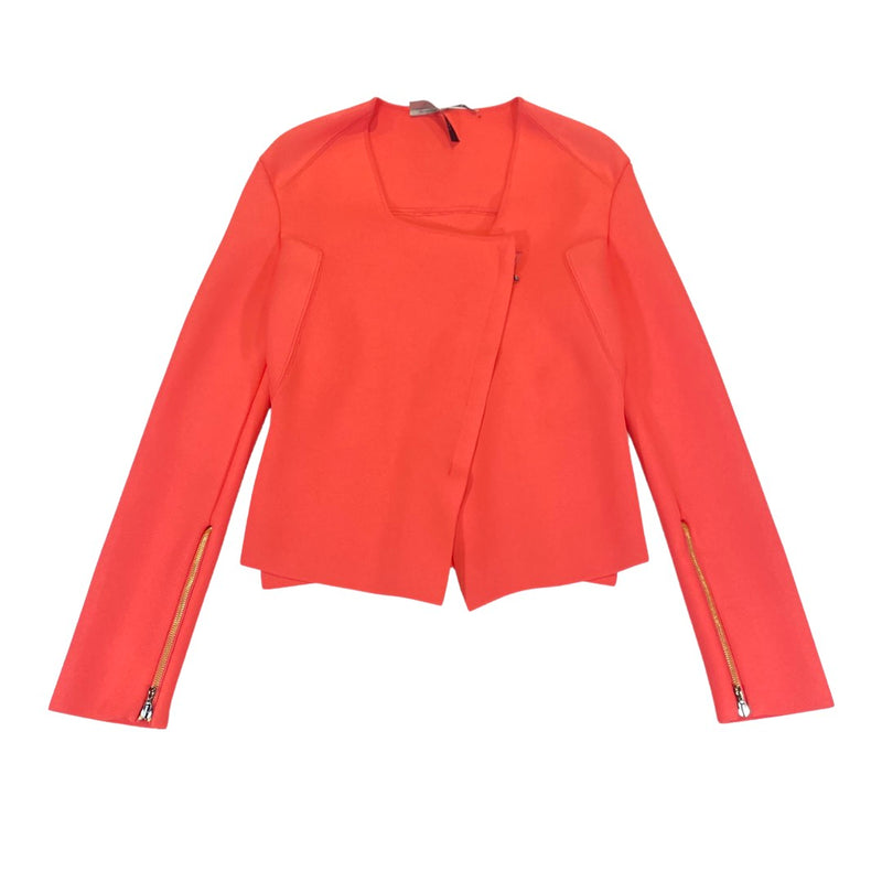 pre-owned ROLAND MOURET coral viscose zipped jacket | Size UK12