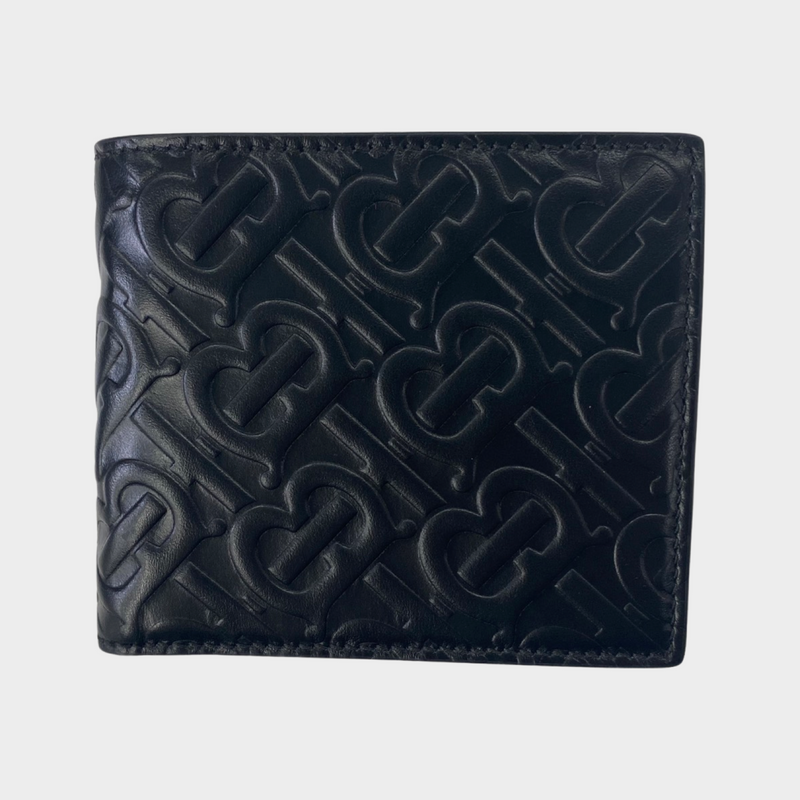 Second-hand Burberry Black Leather Monogram Logo Print Wallet
