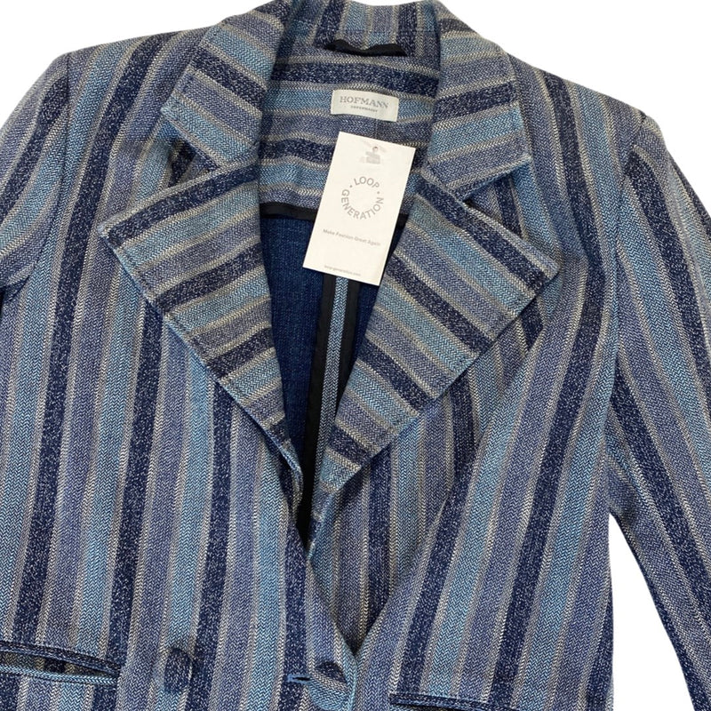 pre-loved HOFMANN COPENHAGEN blue striped double-breasted jacket | Size UK10