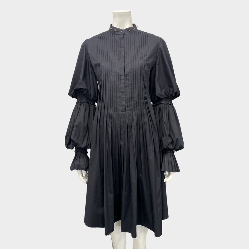 Alexander Mcqueen black cotton pleated dress