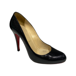 pre-owned CHRISTIAN LOUBOUTIN black grained leather pumps | Size 38