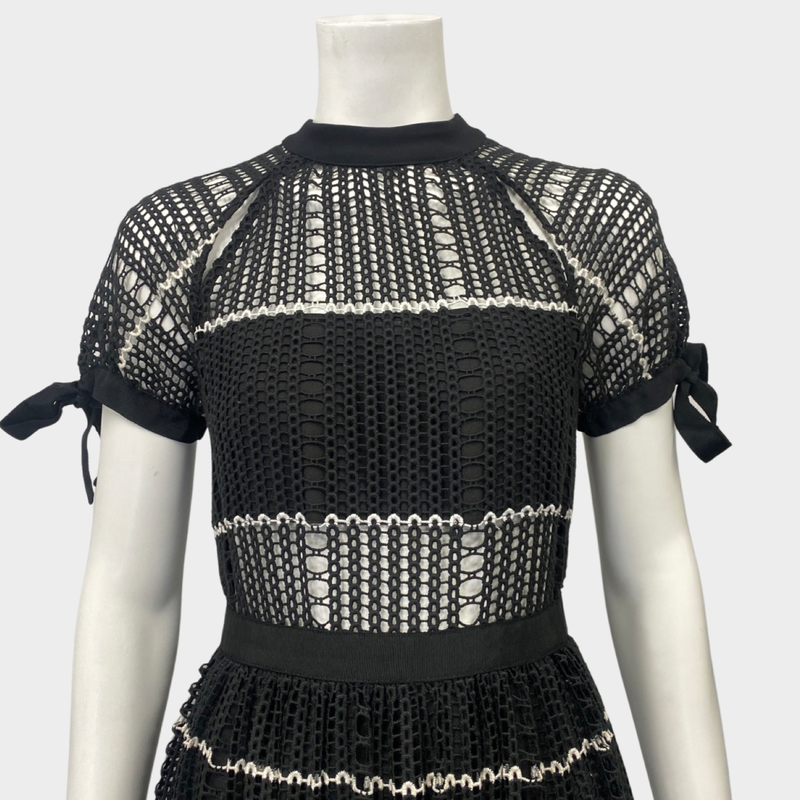 Self-Portrait black and white crochet mini dress