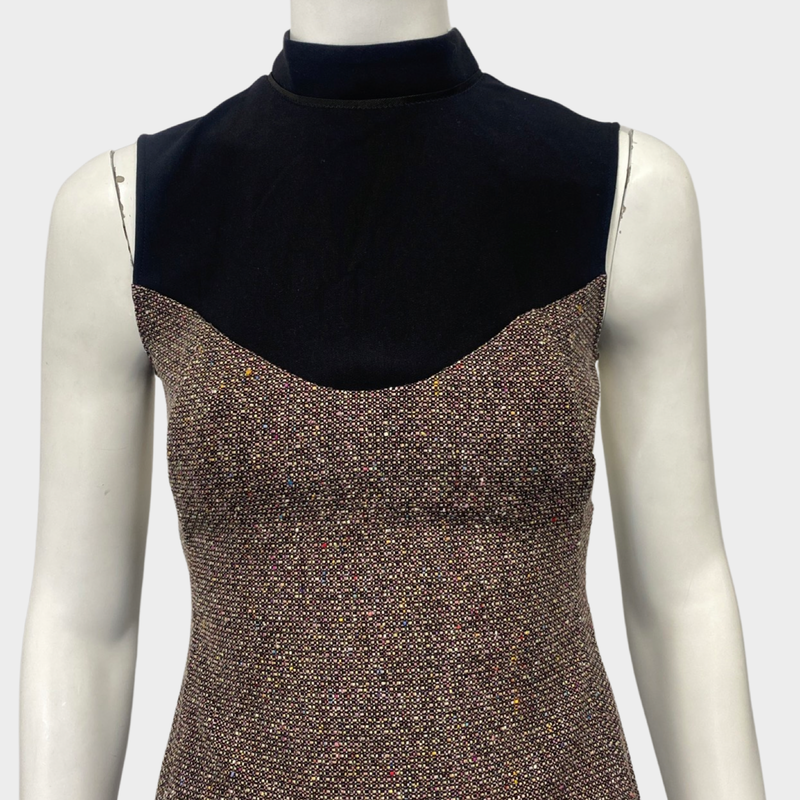 Stella Mccartney women's black and white top with brown tweed panel