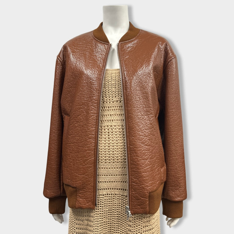 pre-owned DRIES VAN NOTEN ochre patent leather jacket | Size M