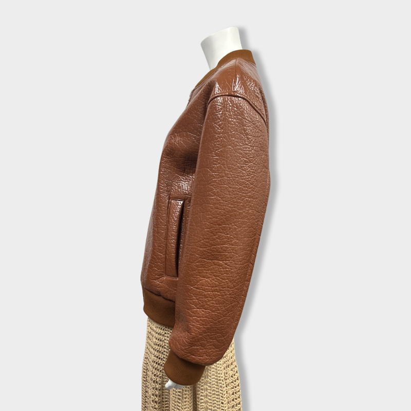second-hand DRIES VAN NOTEN ochre patent leather jacket | Size M