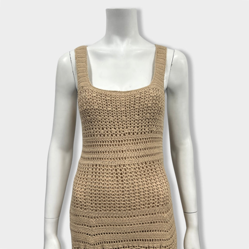pre-owned LORO PIANA beige cotton crochet dress | Size S