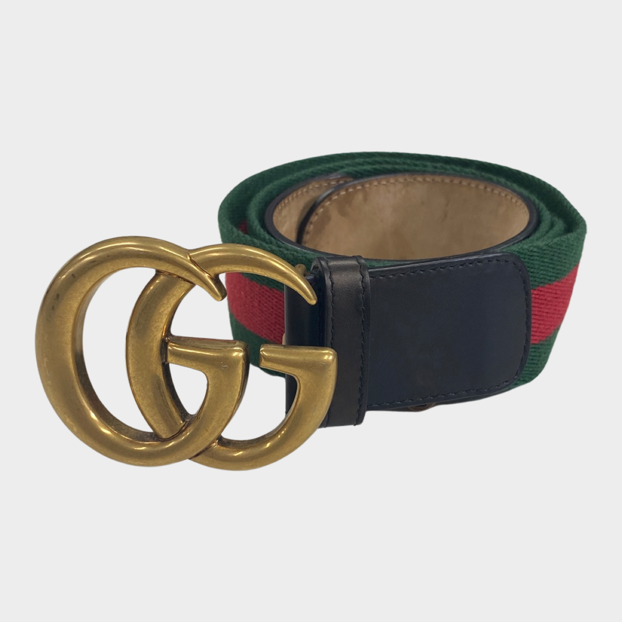 Gucci Men's Green and Red Stripe Belt With Gold GG Logo Buckle – Loop  Generation