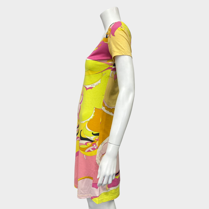 Emilio Pucci fuchsia and lemon green floral print cotton mini dress
