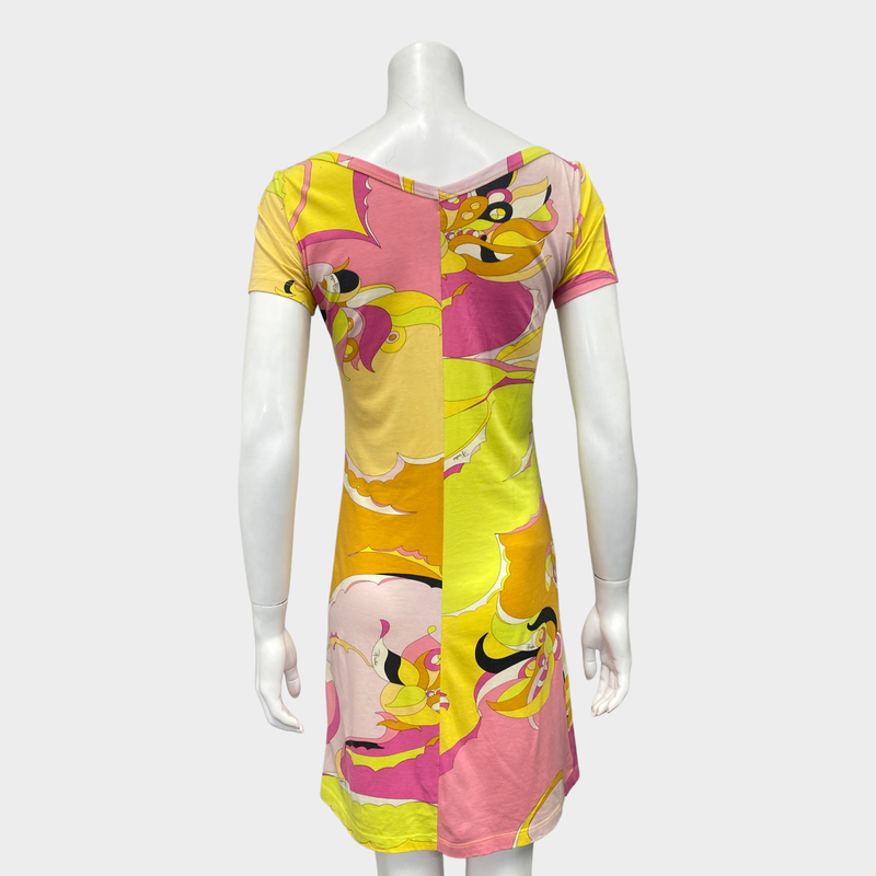 Emilio Pucci fuchsia and lemon green floral print cotton mini dress