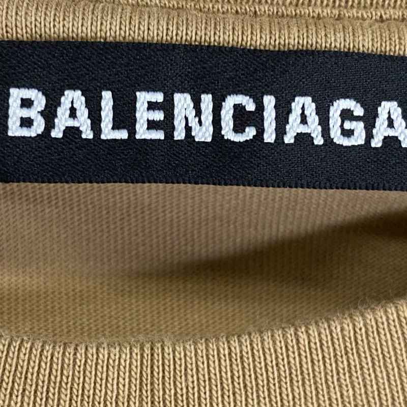 Balenciaga Men's Camel Coloured Cotton T-Shirt With Logo Detail