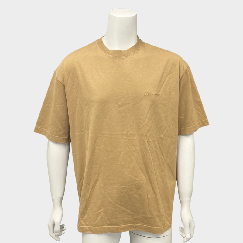 Second-hand Balenciaga Men's Camel Coloured Cotton T-Shirt
