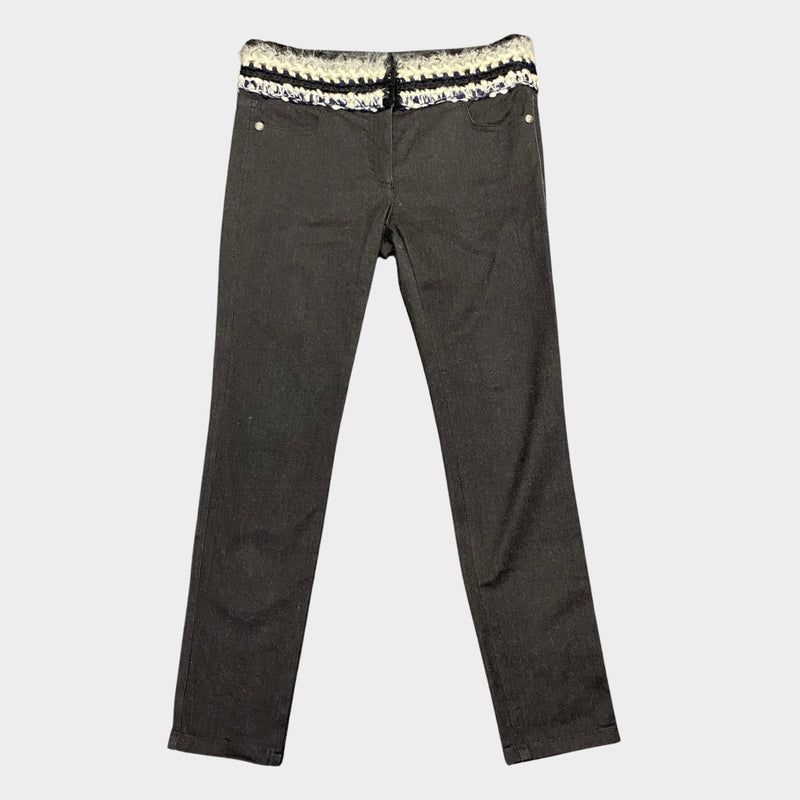 Chanel Women's Black Slim Fit Jeans With Knit Waistline Detail