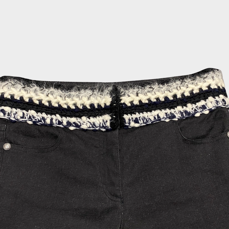 Chanel Women's Black Slim Fit Jeans With Knit Waistline Detail