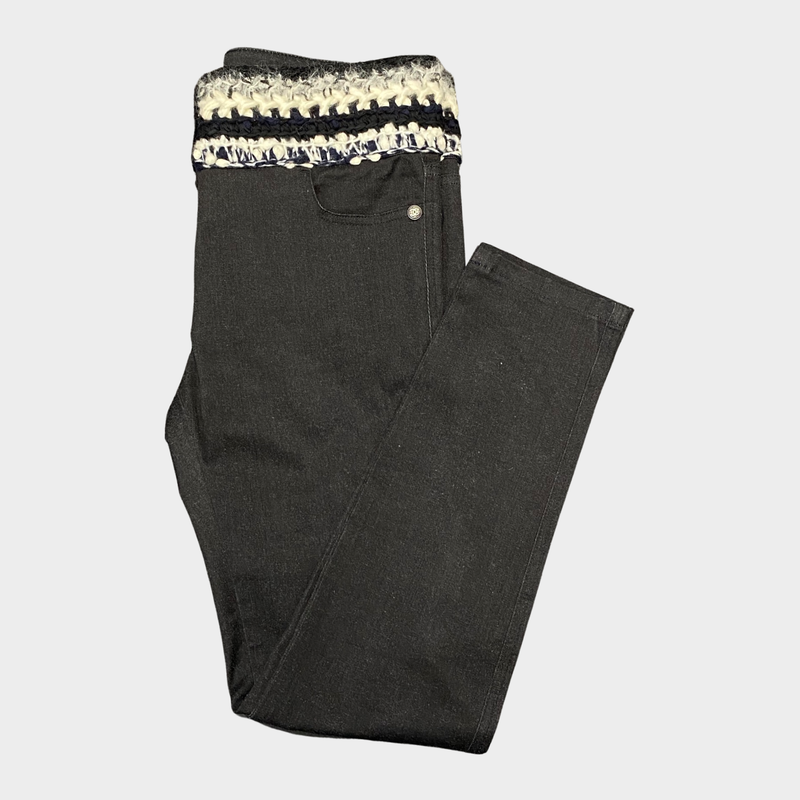 Chanel Women's Black Slim Fit Jeans With Knit Waistline Detail