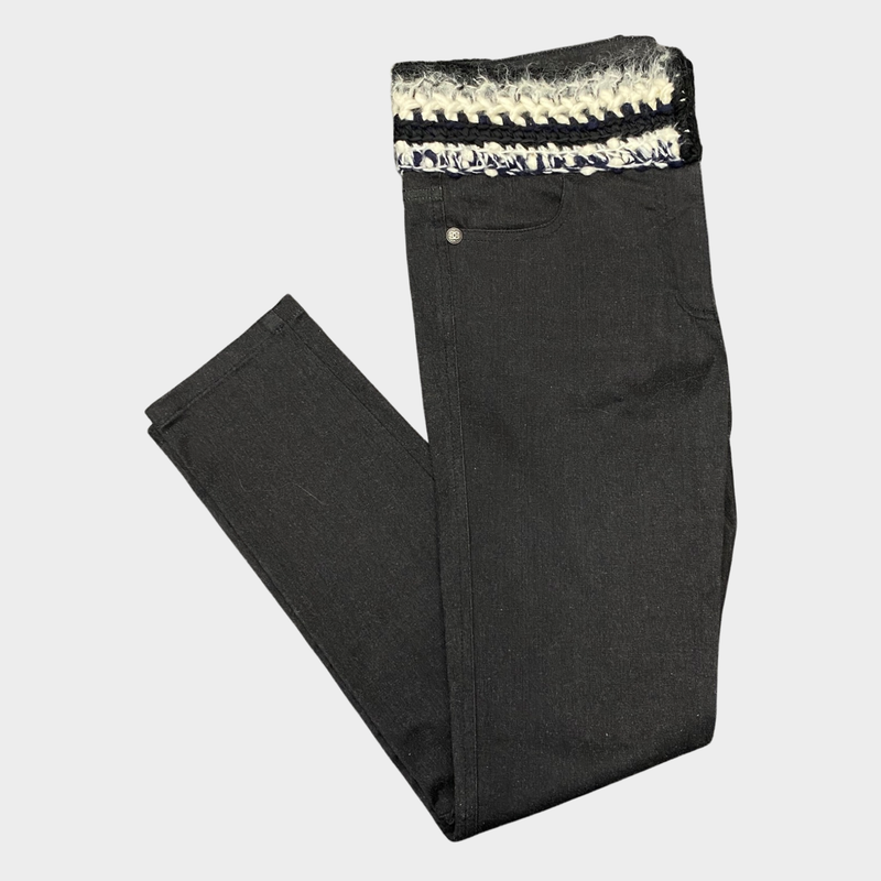 Chanel Women's Black Slim Fit Jeans With Knit Waistline Detail