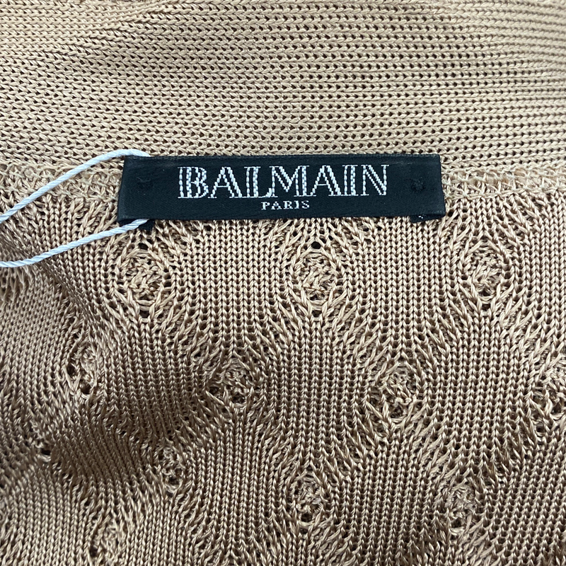 Balmain women's beige viscose sleeveless belted cardigan