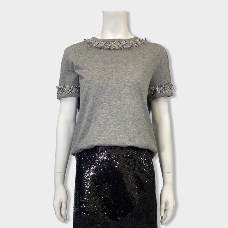 pre-owned CHANEL grey cotton T-shirt with tweed details | Size FR44