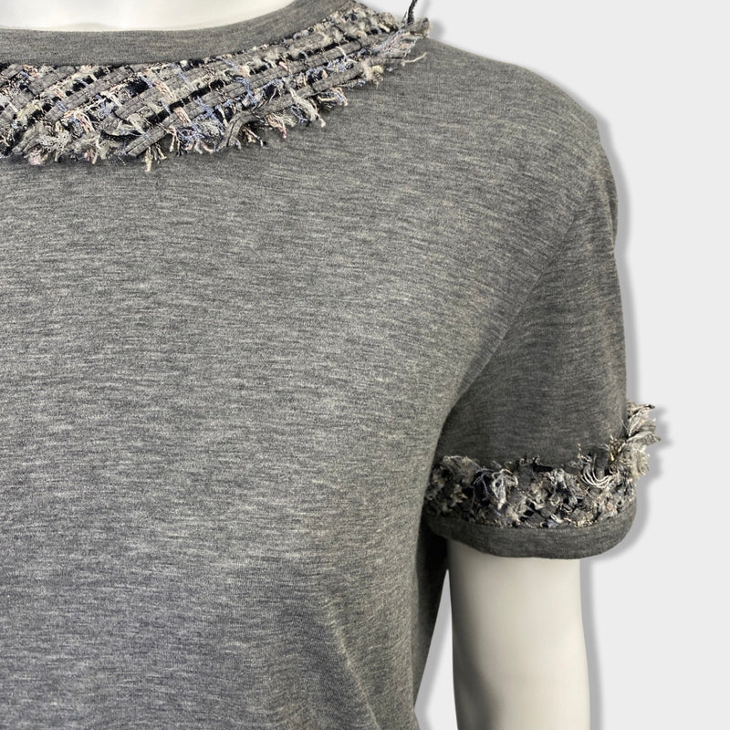 CHANEL grey cotton T-shirt with tweed details