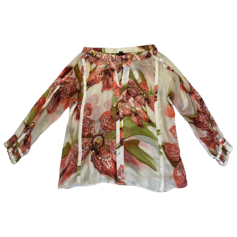 pre-owned Roberto Cavalli floral print silk blouse | Size M