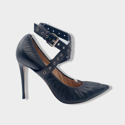 VALENTINO black leather pumps with ankle belt