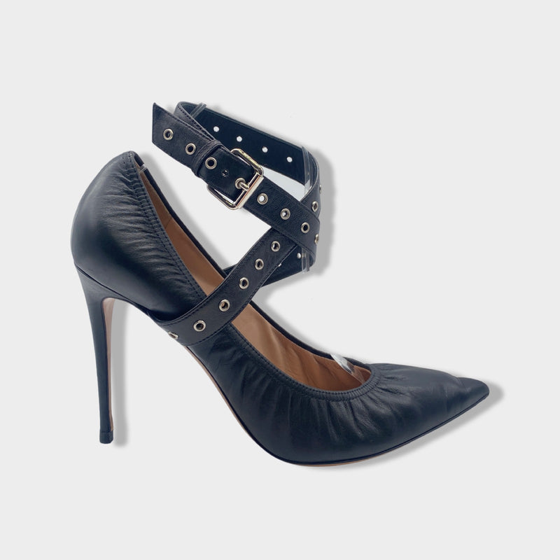 VALENTINO black leather pumps with ankle belt