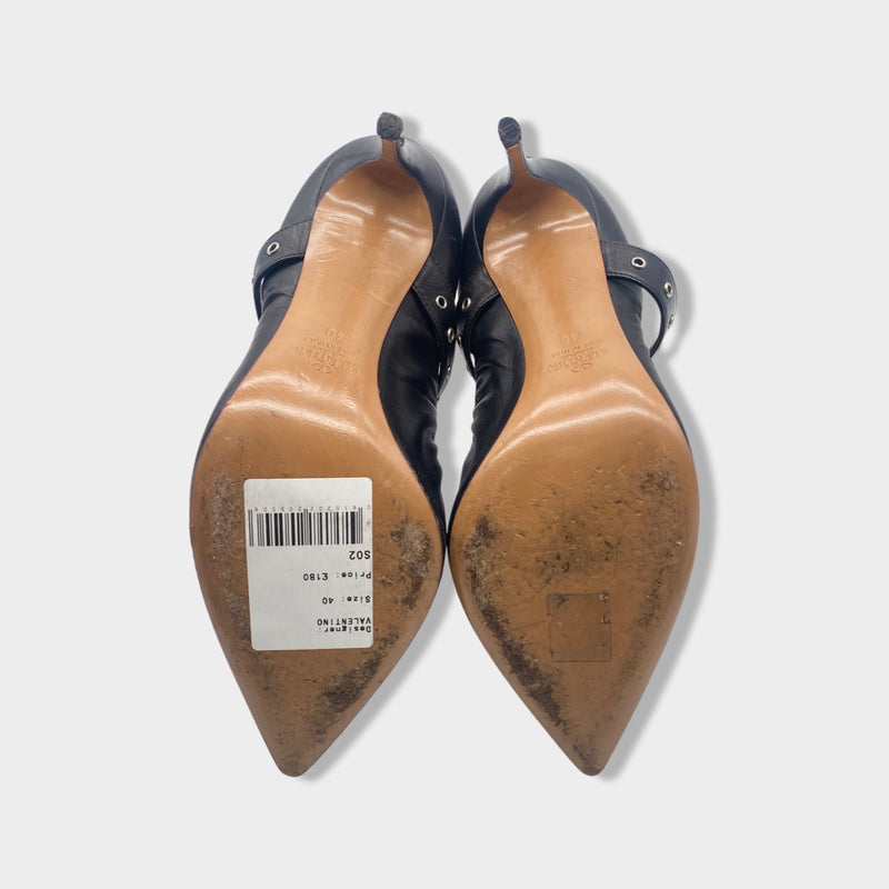 VALENTINO black leather pumps with ankle belt