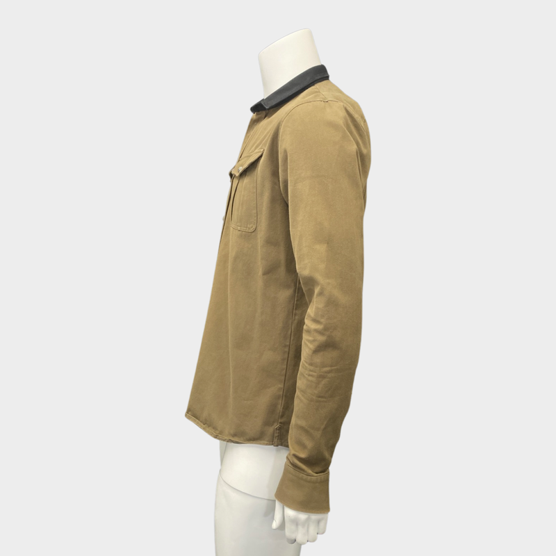 Balmain men’s khaki cotton shirt with silver buttons