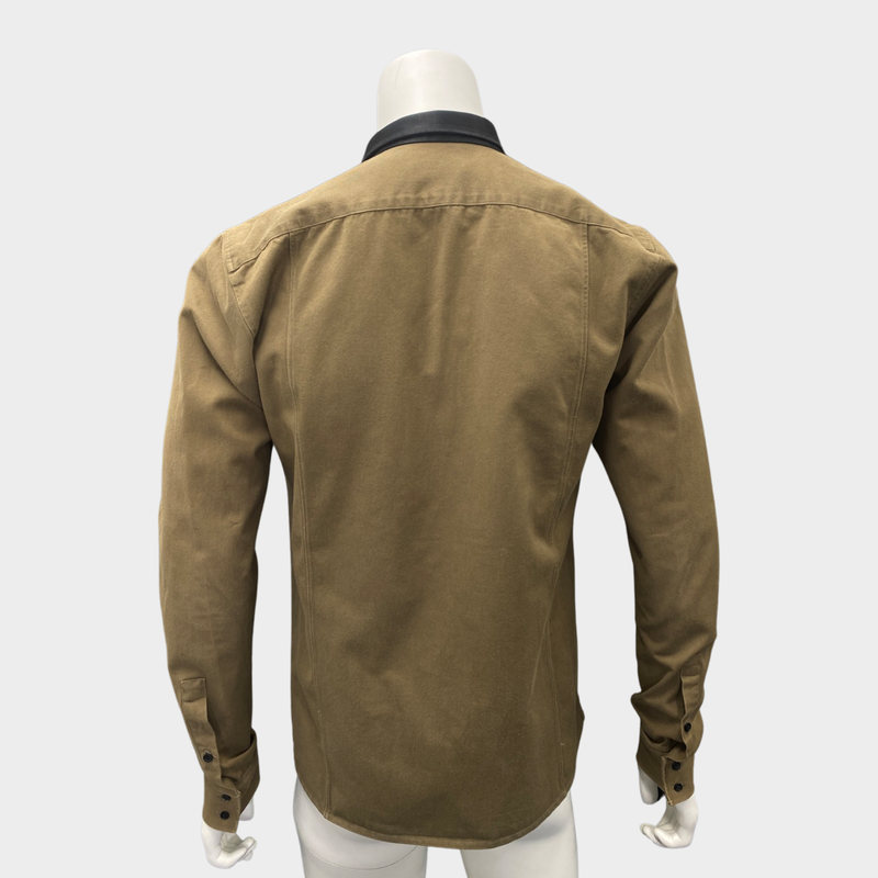 Balmain men’s khaki cotton shirt with silver buttons