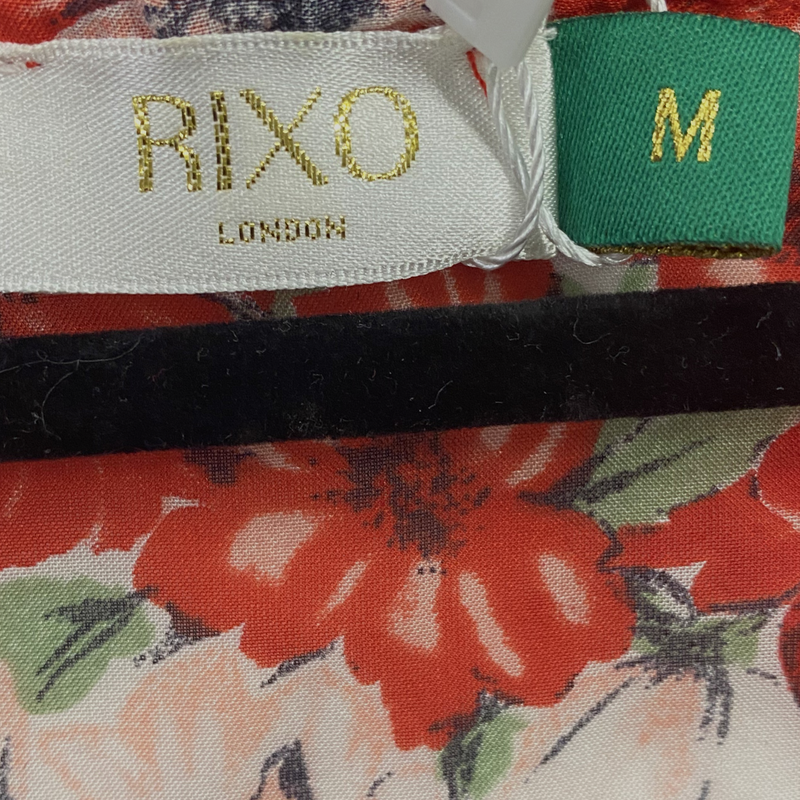 Rixo Red Floral Silk Ruffle Wrap Top