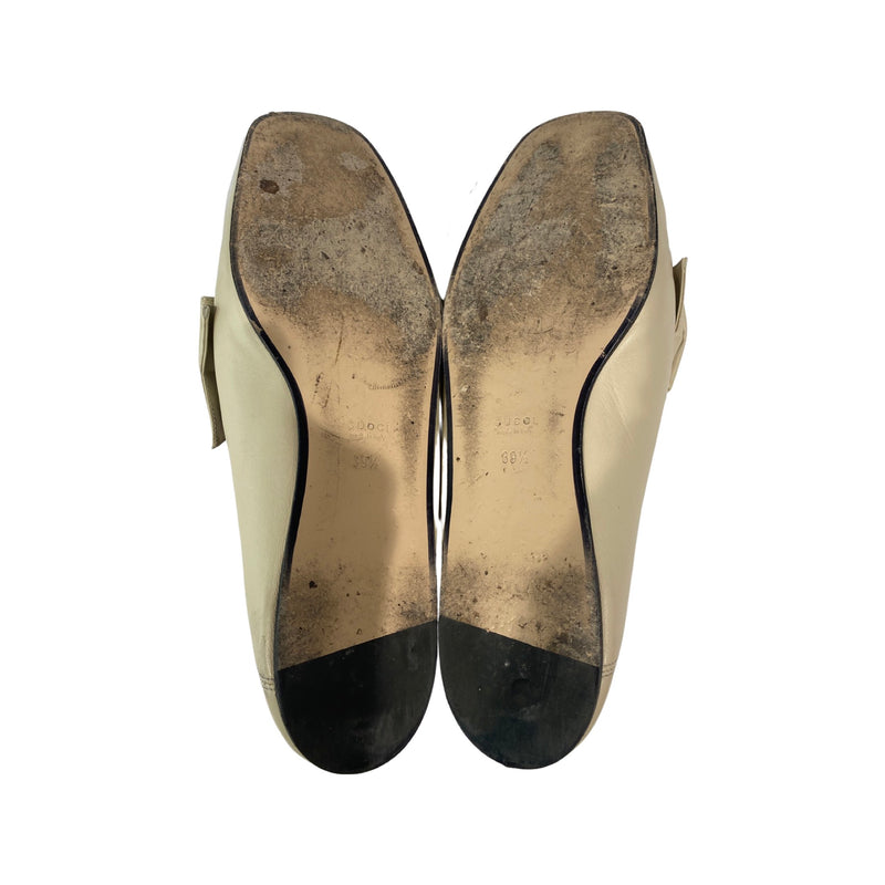 GUCCI ecru queen margaret Bow&Bee Leather Ballet Flats | Size 39.5
