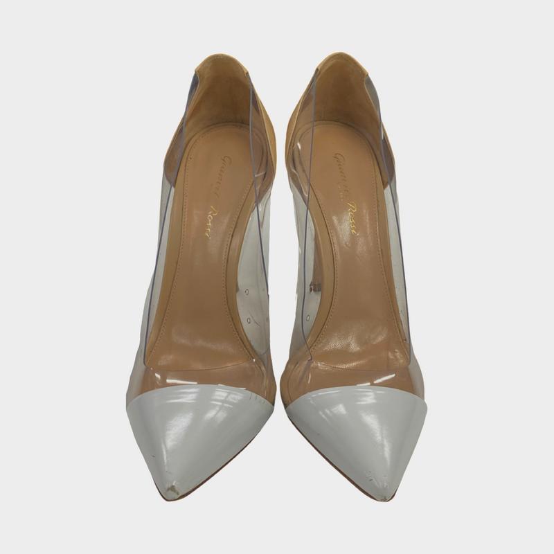 Pre-worn Gianvito Rossi Nude and White Tip Transparent Panel Pumps