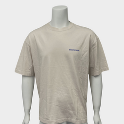 Balenciaga Men's Ecru Cotton T-Shirt With Logo Details