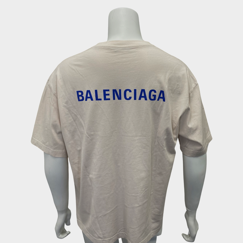 Balenciaga Men's Ecru Cotton T-Shirt With Logo Details