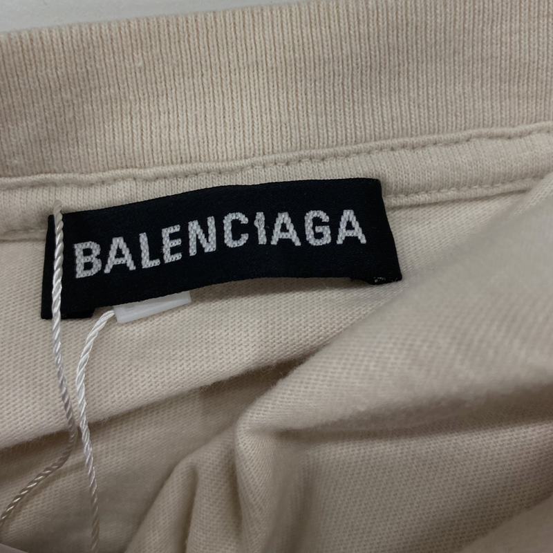 Balenciaga Men's Ecru Cotton T-Shirt With Logo Details