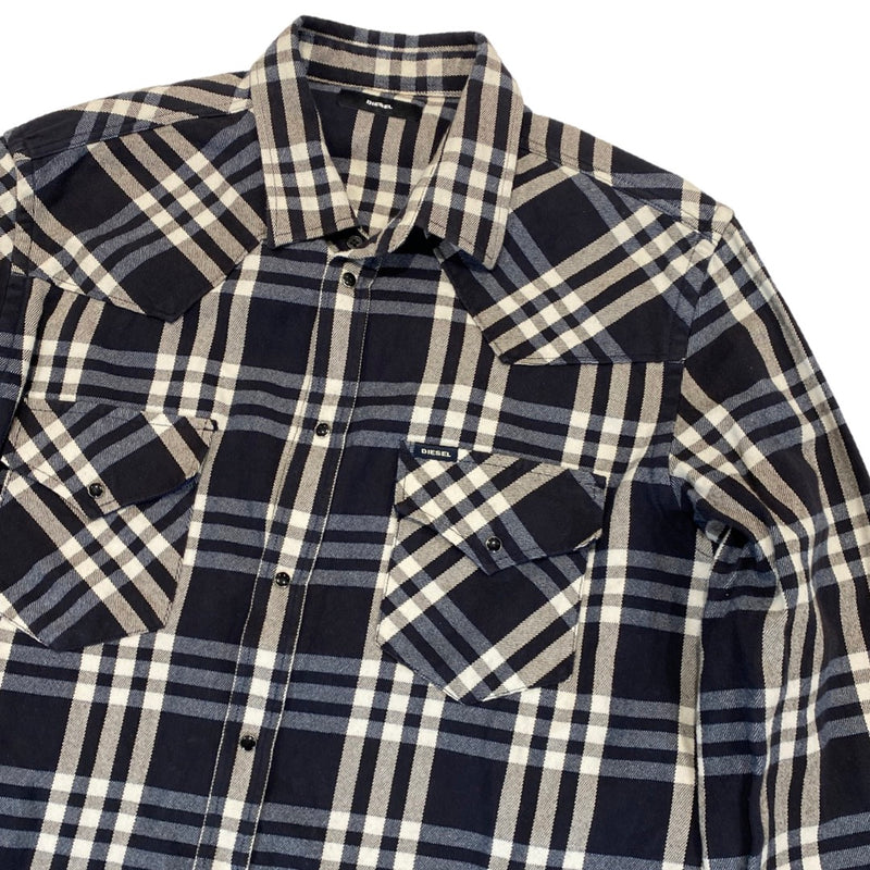 second-hand DIESEL navy checked cotton shirt  | Size XL